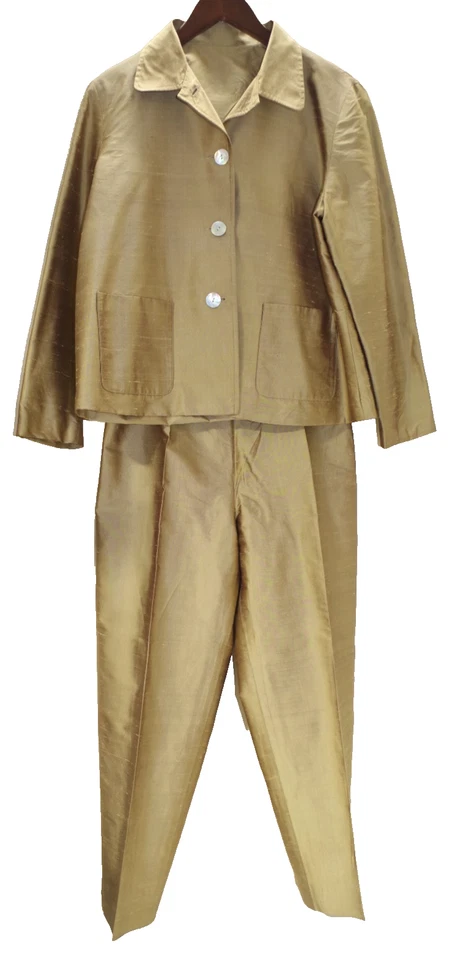 Blazer Shantung X1 Vintage Elliot Lauren Dorado 100% Seda S - Pantalones 8 Traje EE. UU. Foto 1 de 4