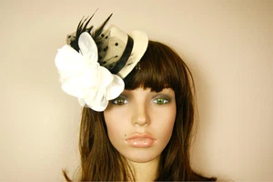 Mini Sombrero Blanco Con Flor Damas Mujeres Boda Royal Ascot Clipper Fascinator - Imagen 1 de 1