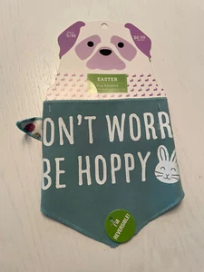 NWT Easter Dog Bandana Reversible Sz S/M Don't Worry Be Hoppy Egg Print Pastel - Picture 1 of 5