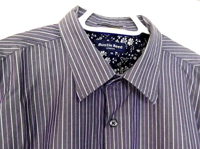 Camisa Austin Reed London 100% Algodón Transpirable-XL, Gris-Lila y Rosa Rayas Foto 1 de 4