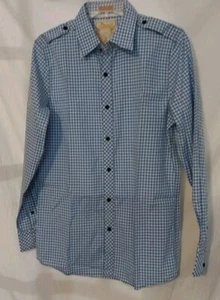Men's S Sovereign Code Blue Checked Long Sleeve Button Up Shirt Accent Stitching - Picture 1 of 4