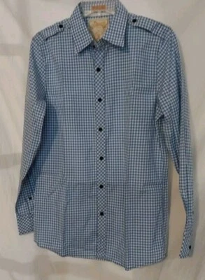 Men's S Sovereign Code Blue Checked Long Sleeve Button Up Shirt Accent Stitching - Image 1 of 4
