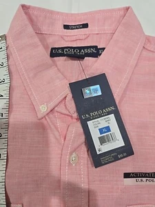 NEW US POLO ASSN.SINCE 1890 Mens Sz XL Pink Button Front Short Sleeve Shirt - Picture 1 of 11