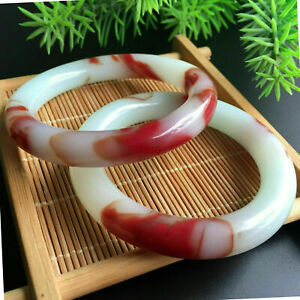 NEW China Hand carving Natural red and white jade Bracelet circle bangle 62mm