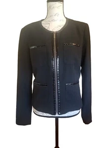 Giacca Michael Kors blazer full zip 6P nero vernice Lthr orlo tasche 36"B/21"L - Foto 1 di 17