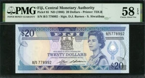 Fiji 1986 20 Dollars,P85,PMG 58 EPQ AUNC - Picture 1 of 2