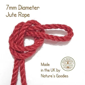 Rubinrote Farbe 1m x 7mm dickes farbiges Juteseil für Kunsthandwerk Seilarbeiten - Bild 1 von 7