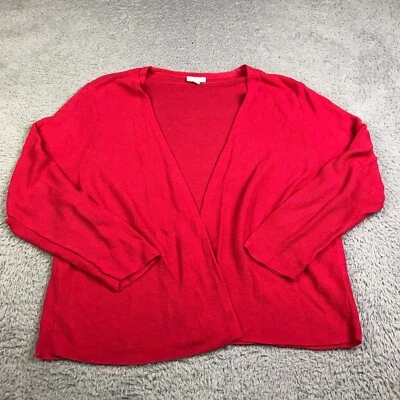 Cardigã J Jill Suéter Feminino 2X Linho Vermelho Algodão Modal Malha Aberta Leve - Imagem 1 de 4