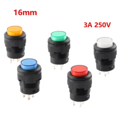 16mm Round Momentary Push Button Switch Illuminated Latching/Self Reset 5 Colors - Image 1 of 4