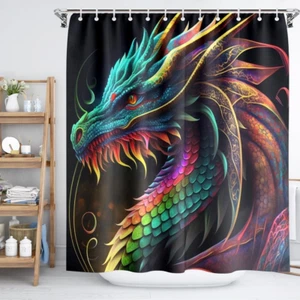 Dragon Bathroom Curtain, 72*72 Inch, Waterproof, Blackout, Polyester, Grommet To - Picture 1 of 12