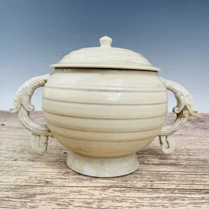 9.1" Chinese Porcelain Song dynasty ding kiln White glaze double dragon ear Box - Picture 1 of 9