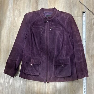 Alfani Suede Leather Jacket Women’s XL Purple Moto Zip - Picture 1 of 20
