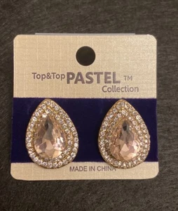 Top & Top Pastel Collection Pastel Pink & Rhinestone Clusters Tear Drop Earrings - Picture 1 of 2