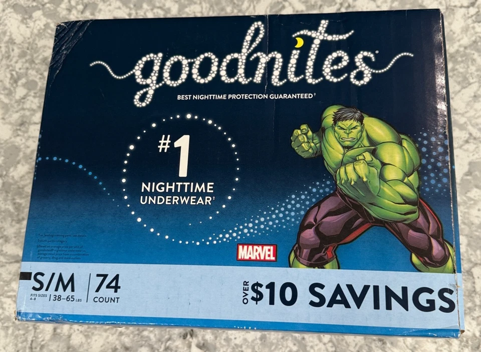 GoodNites Bedtime Underwear for Boys Marvel S/m 74 Count