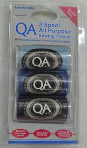 QA Thread 3 Spool x 500m Pack of All Purpose Sewing Thread BLUES - Picture 1 of 2