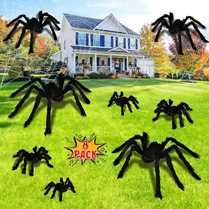 Halloween Spider Decorations Outdoor Indoor 8 Pcs Giant Outside Spiders Dec - Picture 1 of 7
