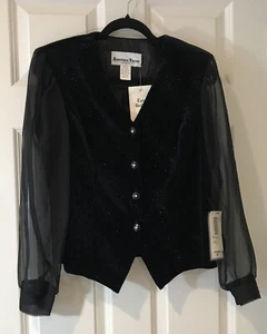 Vintage Damen Another Thyme Schwarz Velour Glitzer Bluse Top Western Weste Neu - Bild 1 von 6