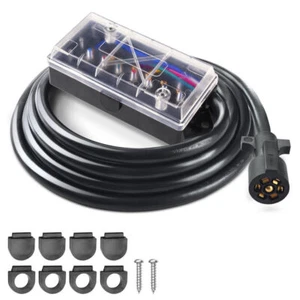Heavy Duty 8ft Trailer Cord 7-Way Plug Inline Junction Box Wiring Harness Kit US - Picture 1 of 10