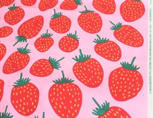 Marimekko acryl coated cotton pink/green Pieni Mansikka 145x106cm by Maija Isola - Picture 1 of 2