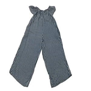 Joyous and Free Girl's Size 16 Off the Shoulder Jumpsuit Wide Leg Striped Gray - Picture 1 of 12