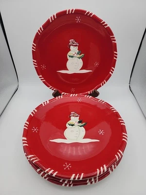 "Juego de 4 platos de cena de Navidad Tracy Porter JOLLY OL SNOWY 11"" muñeco de nieve rojo" Foto 1 de 4