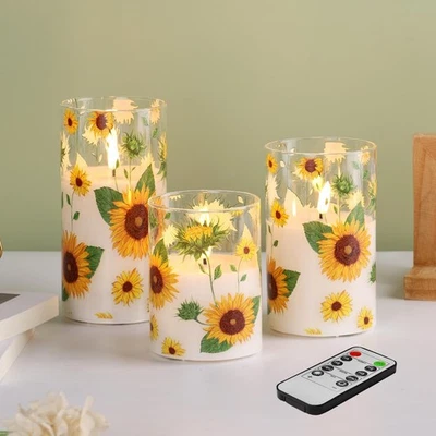 Eywamage Sunflower Flameless Candles in Glass Jars, Flickering Battery LED Pi... - Image 1 of 4