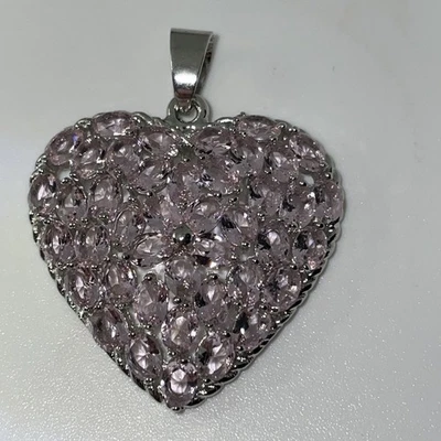 925 Silber Anhänger,Herz mit rosa Steinen, 4.8g, L.3.6cm, B.2.9cm - Bild 1 von 4