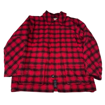 LL Bean Mens XXL Red Buffalo Plaid Maine Guide Wool Parka Primaloft Zip Jacket - Image 1 of 4