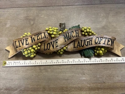 Live Well Love Much Laugh Often Grape Banner Decor Kitchen Rustic Tuscan 23 x 6" - Image 1 of 4