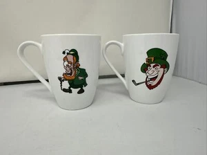Set Of 2 Blarney Irish Porcelain Leprechaun Shamrock Coffee Tea Mug Cup - Picture 1 of 14