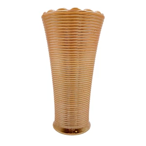 Vintage Peach Luster Fire King Milk Glass Vase With Ribbed Design Scalloped Edge - Bild 1 von 10