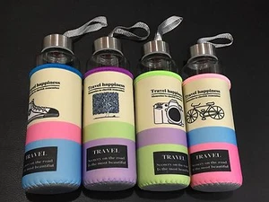 1pc 300ML Sport Portable Glass Water Juice Bottle Clear  Protective sleeve Cove - Picture 1 of 4