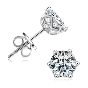 Moissanite Earrings Women Girls Stud Earrings Sterling Silver 3mm/4mm/5mm/6.5mm - Picture 1 of 30