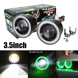 2x 3.5" COB LED Fog Light Projector with Green Angel Eyes Halo Ring DRL Car Lamp - Picture 1 of 11