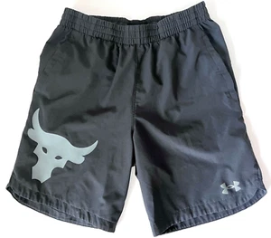 Under Armour Project Rock UA Boys Youth Large Black Shorts Pockets Elastic Waist - Picture 1 of 5