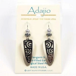 Adajio Earrings Sterling Silver Hook Brushed Nickel Shield Spiral Overlay 7155 - Picture 1 of 4