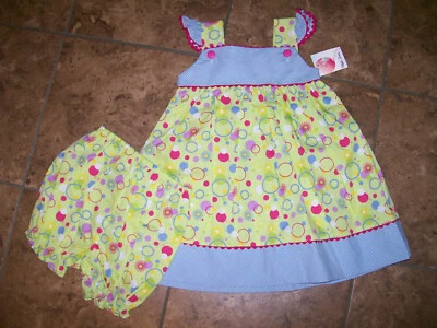 Vestido de Verano Petit Ami Niñas Verde Azul Rosa Punto Círculos Flores Talla 12 M Nuevo con Etiquetas Foto 1 de 4
