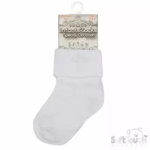 Baby Boys Girls Christening Socks Ivory White Embroidered Cross 0-6 6-12 Months - Picture 1 of 10