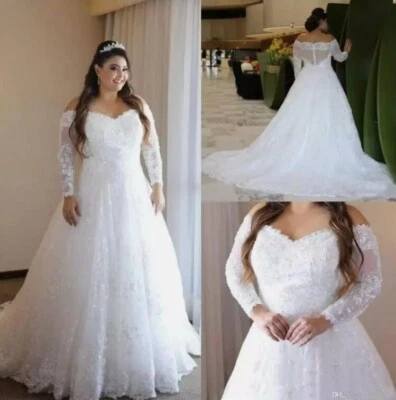 Elegante vestido de noiva de lantejoulas com miçangas de renda plus size vestido de noiva com mangas compridas - Imagem 1 de 4