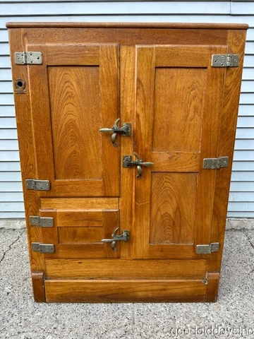 Antique Ice Box - Small Ash / Oak 3 Door Storage Chest / Bar 44" x 33" Cover