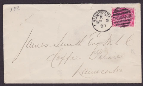 TASMANIA 1887 1d Carmine Red QV ON COVER FROM LAUNCESTON (NE2) Cover