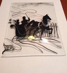 Vtg Reverse Painted Glass Picture Silhouetted Bubble Glass Stagecoach 8x6 Rare - Picture 1 of 3