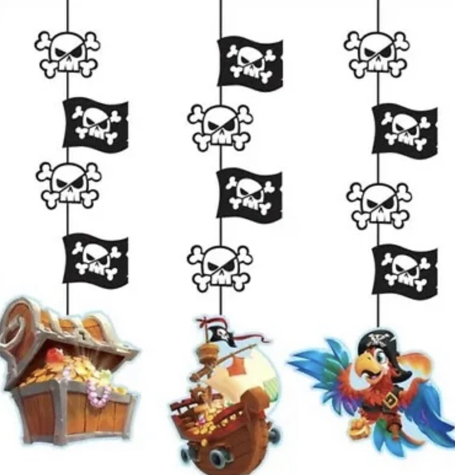 Paquete de 3 decoraciones recortadas colgantes tesoro pirata 22,5" decoraciones de papel Foto 1 de 2