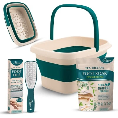 Fivona Foot Care Kit 3 in 1 - Foot Soak Blend, Collapsible Basin & Foot File