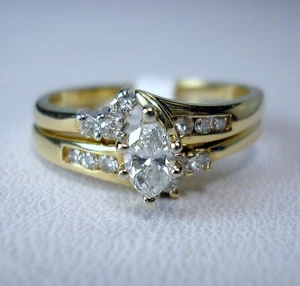 .28 ct Marquise .40 ctw Natural Diamonds 14K Yellow Wedding Set Was $1,295 Video - Picture 1 of 15