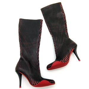Stivali stiletto al ginocchio Paloma Barcelo taglia 36 5,5 6 nuovi nero rosso taglio laser - Foto 1 di 10