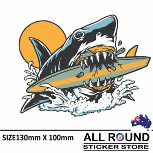 SHARK WITH SURF BOARD STICKER CAR DECAL , SKATEBOARD, SURF , WINDOW , LAPTOP FRI - Picture 1 of 1