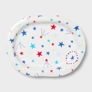 4X Oval Platter Disposable Plates 12"x9.25" Red White Blue Stars - Total of 40 - Picture 1 of 1