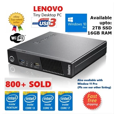 Lenovo i7 2TB HDD SSD 16GB RAM M93 M73 UltraSmall Tiny PC Win10 WiFi Desktop*VAT - Image 1 of 4