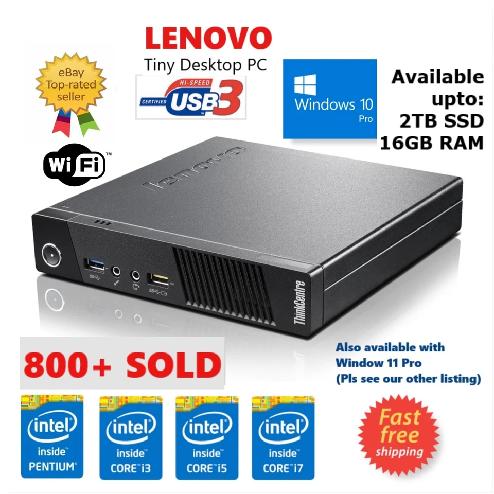 Lenovo i7 2TB HDD SSD 16GB RAM M93 M73 UltraSmall Tiny PC Win10 WiFi Desktop*VAT - Image 1 of 4